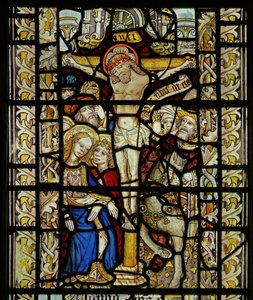 Vindue, der forestiller korsfæstelsen af English School